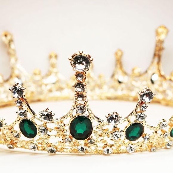 ??HOST PICK!! ?? Imperial Emerald Green Crystal Embellished Gold Crown ??✨ main image 11